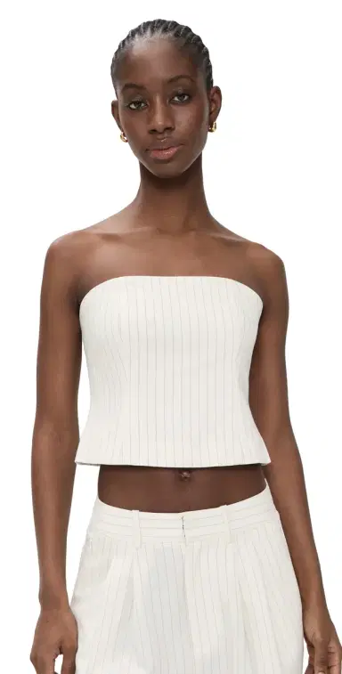 Good American Essential Suiting Strapless Top Chestnut Pinstripe | Thumbnail 1 Good American Essential Suiting Strapless Top Chestnut Pinstripe | Thumbnail 1