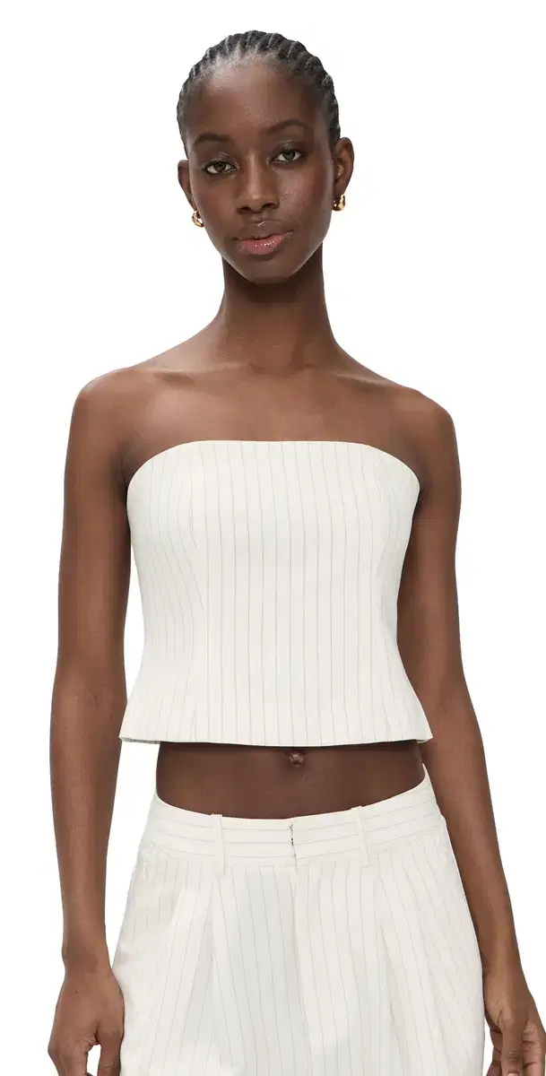 Good American Essential Suiting Strapless Top Chestnut Pinstripe