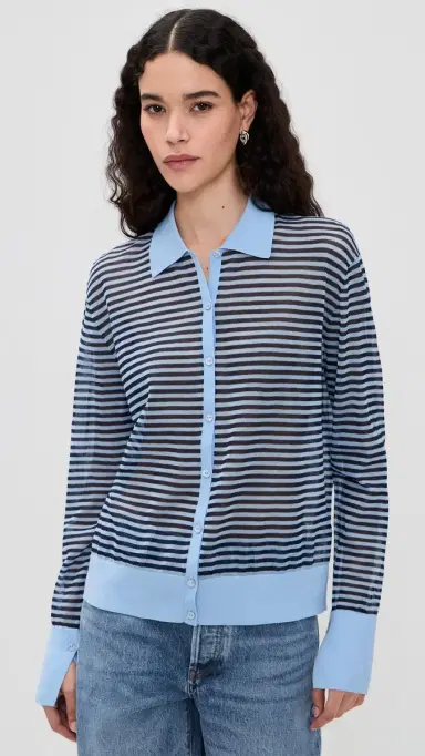 FRAME The Collared Cardigan Powder Blue ulti | Thumbnail 2 FRAME The Collared Cardigan Powder Blue ulti | Thumbnail 2