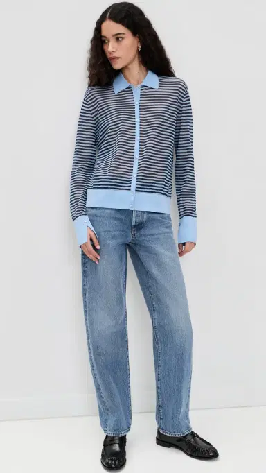 FRAME The Collared Cardigan Powder Blue ulti | Thumbnail 5 FRAME The Collared Cardigan Powder Blue ulti | Thumbnail 5