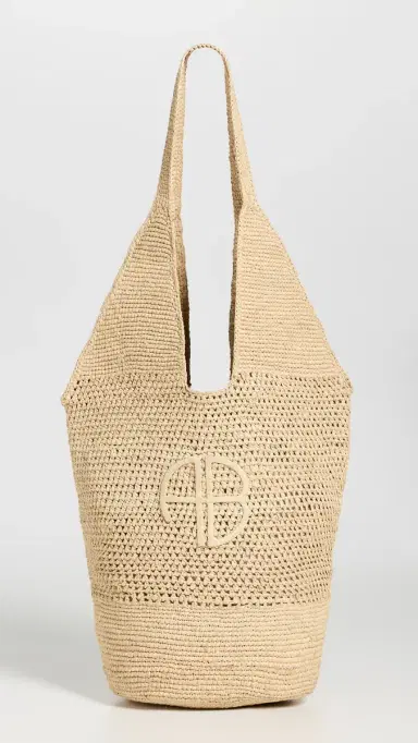 ANINE BING Leah Logo Hobo Bag Natural One Size | Thumbnail 2