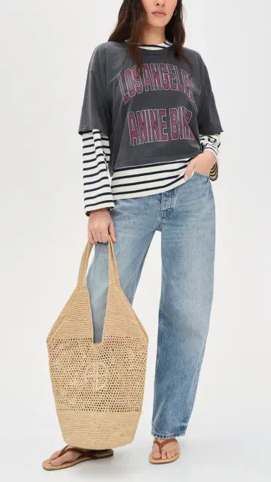 ANINE BING Leah Logo Hobo Bag Natural One Size | Thumbnail 3