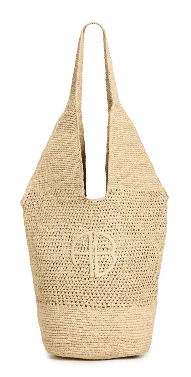 ANINE BING Leah Logo Hobo Bag Natural One Size | Thumbnail 1