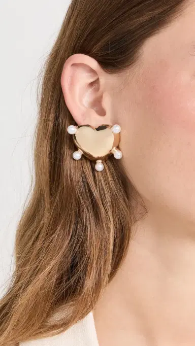 KENNETH JAY LANE Polished Gold Heart Post Earrings | Thumbnail 3
