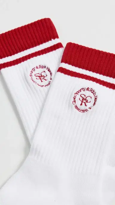 Sporty & Rich SRHWC Socks White/Ruby One Size | Thumbnail 3