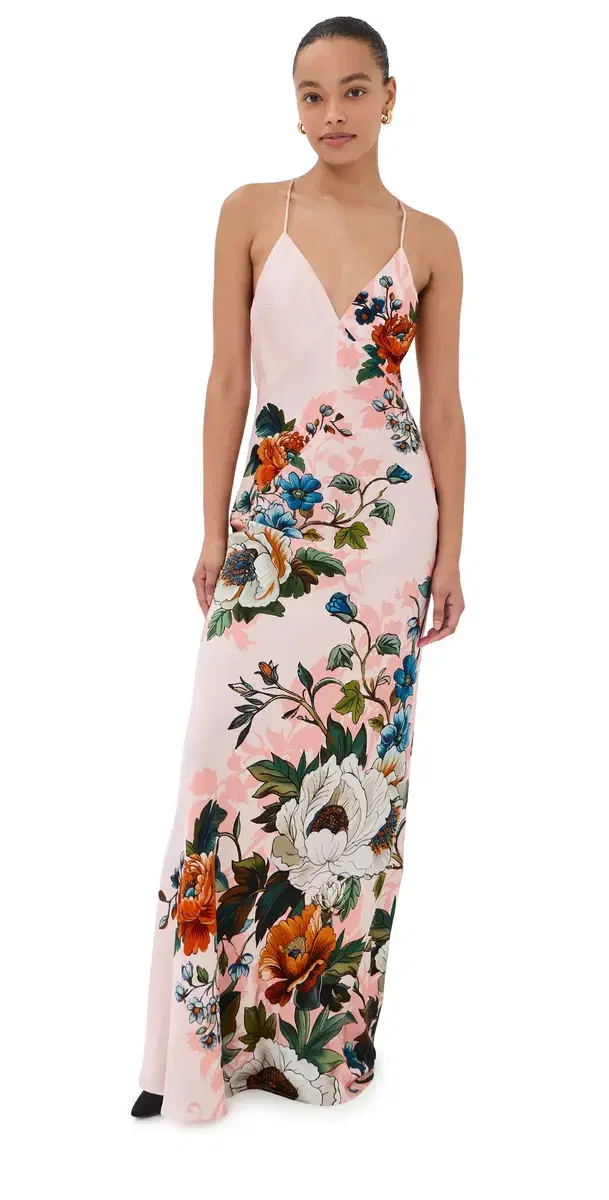 Olive Satin Dress Magical Blossom Pink