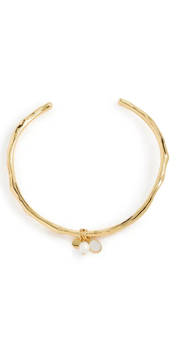 Mother-of-Pearl Wire Choker Necklace Antique Gold One Size