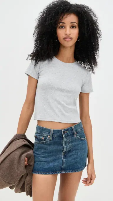 LE BOP Eloise Solid Crop Tee Heather Grey S | Thumbnail 3