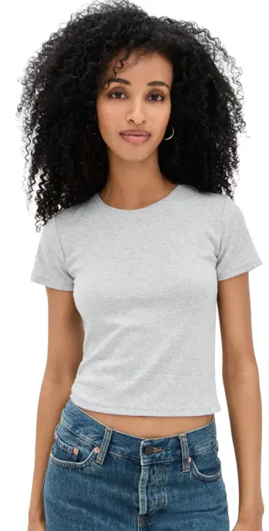 LE BOP Eloise Solid Crop Tee Heather Grey S | Thumbnail 1