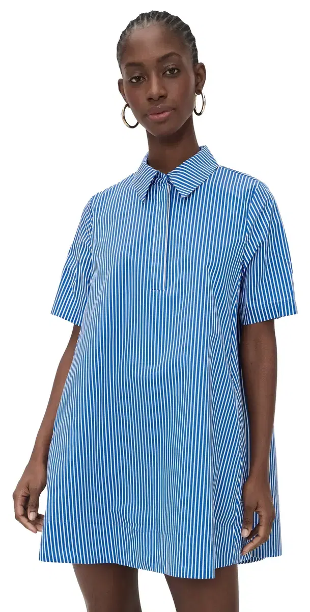 A-line hort leeve hirt Dress Blue tripe