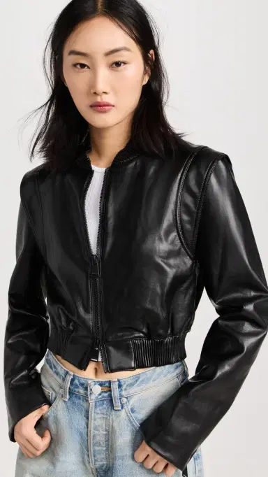 Simkhai Doreen Luxe Vegan Leather Boxy Bomber Jacket Black | Thumbnail 2 Simkhai Doreen Luxe Vegan Leather Boxy Bomber Jacket Black | Thumbnail 2