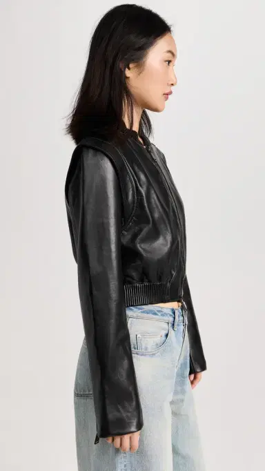 Simkhai Doreen Luxe Vegan Leather Boxy Bomber Jacket Black | Thumbnail 4 Simkhai Doreen Luxe Vegan Leather Boxy Bomber Jacket Black | Thumbnail 4
