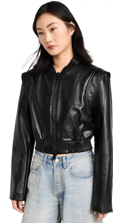 Simkhai Doreen Luxe Vegan Leather Boxy Bomber Jacket Black | Thumbnail 1 Simkhai Doreen Luxe Vegan Leather Boxy Bomber Jacket Black | Thumbnail 1