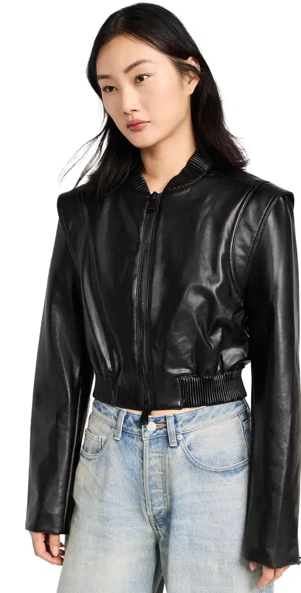 Doreen uxe Vegan eather Boxy Bomber Jacket Black