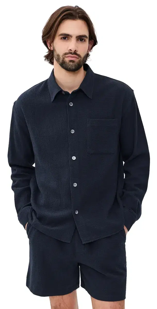 FRAME Open Weave Long leeve hirt Dark Navy
