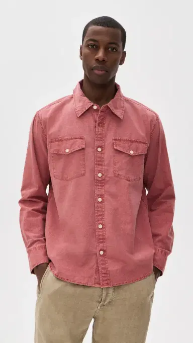 Corridor Pigment Dye Canvas Long Sleeve Shirt Red | Thumbnail 2