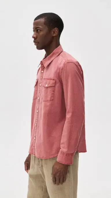Corridor Pigment Dye Canvas Long Sleeve Shirt Red | Thumbnail 4