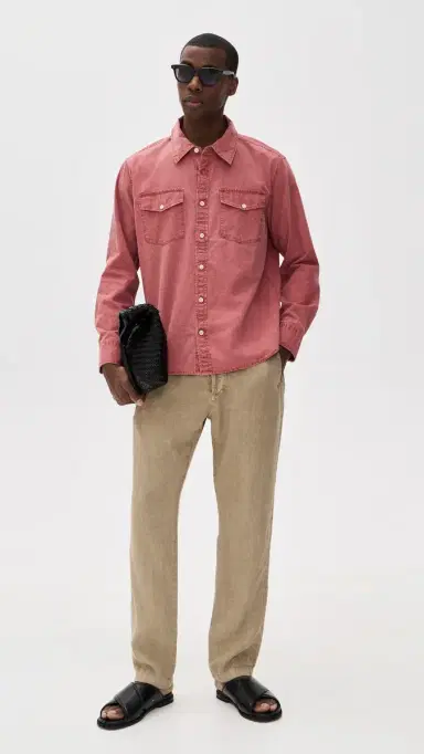 Corridor Pigment Dye Canvas Long Sleeve Shirt Red | Thumbnail 5