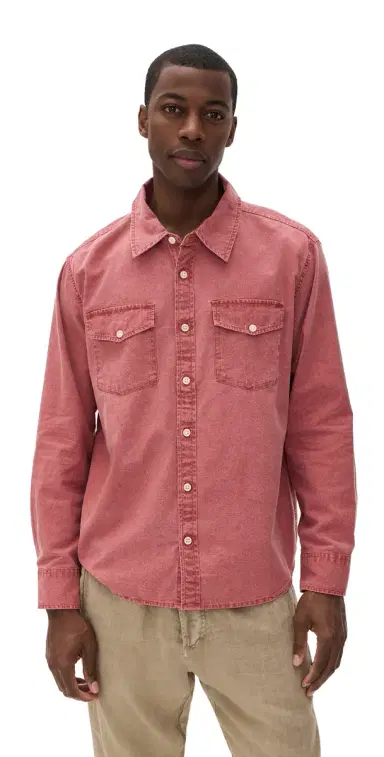 Corridor Pigment Dye Canvas Long Sleeve Shirt Red | Thumbnail 1