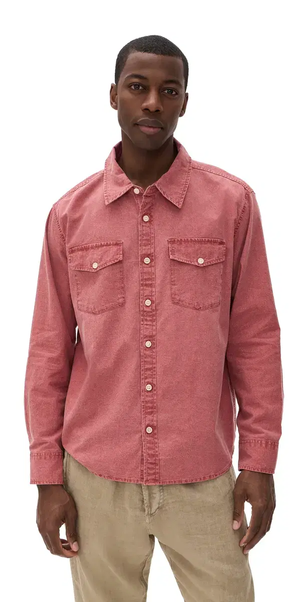 Pigment Dye Canvas Long leeve hirt Red