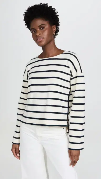 La Ligne Breton Long Sleeve Tee Ecru/Navy | Thumbnail 2