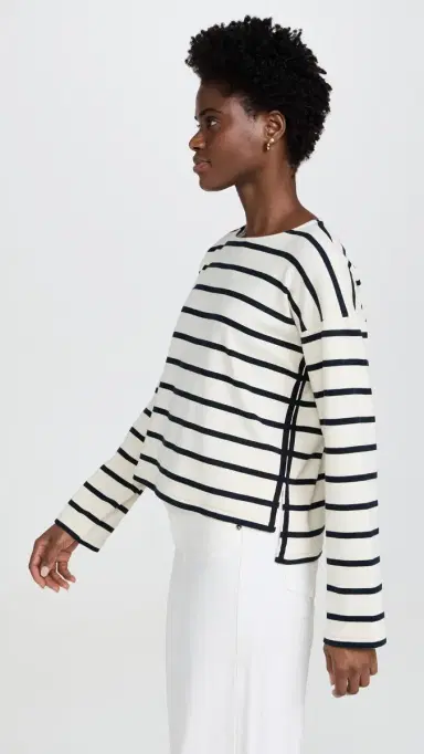 La Ligne Breton Long Sleeve Tee Ecru/Navy | Thumbnail 4