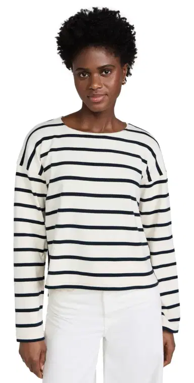 La Ligne Breton Long Sleeve Tee Ecru/Navy | Thumbnail 1