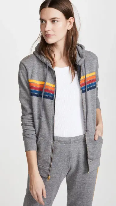 Aviator Nation 5 Stripe Zip Hoodie Heather Grey | Thumbnail 2 Aviator Nation 5 Stripe Zip Hoodie Heather Grey | Thumbnail 2