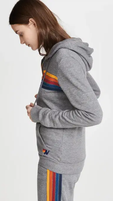 Aviator Nation 5 Stripe Zip Hoodie Heather Grey | Thumbnail 4 Aviator Nation 5 Stripe Zip Hoodie Heather Grey | Thumbnail 4