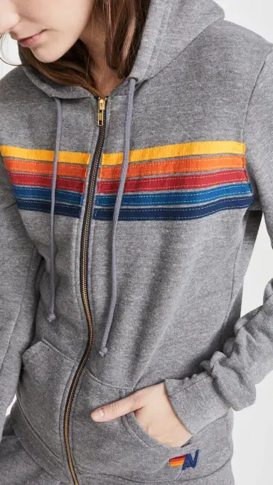 Aviator Nation 5 Stripe Zip Hoodie Heather Grey | Thumbnail 6 Aviator Nation 5 Stripe Zip Hoodie Heather Grey | Thumbnail 6