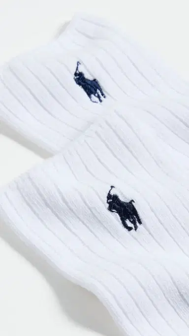Polo Ralph Lauren Cotton Rib Crew Socks White 10-13 | Thumbnail 3