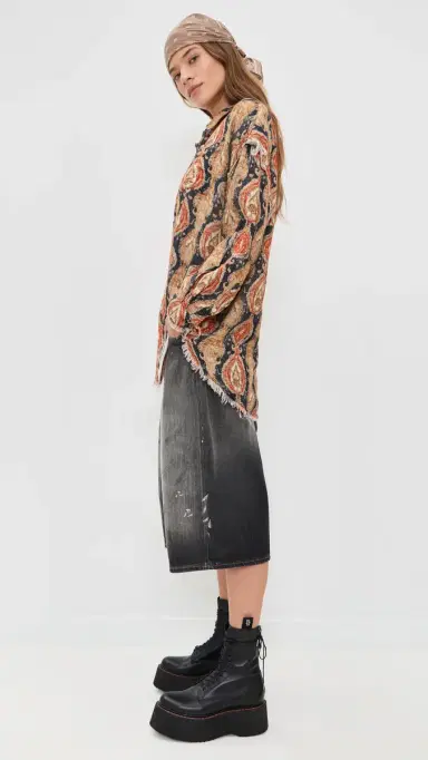 R13 hredded eam Drop Neck Shirt Orange Dark Navy Multicolor | Thumbnail 4