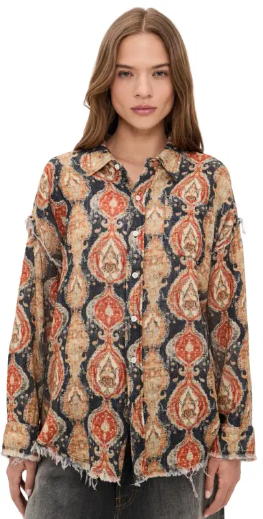 R13 hredded eam Drop Neck Shirt Orange Dark Navy Multicolor | Thumbnail 1