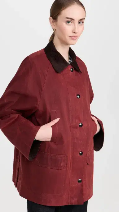 Alex Mill Chiltern Street Barn Jacket In Waxed Cotton Red M | Thumbnail 2