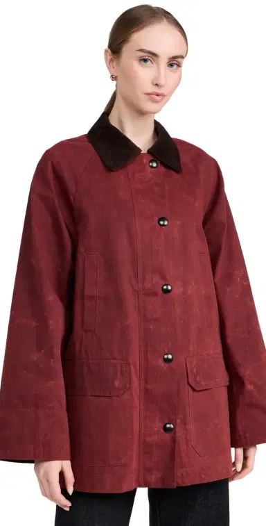 Alex Mill Chiltern Street Barn Jacket In Waxed Cotton Red M | Thumbnail 1