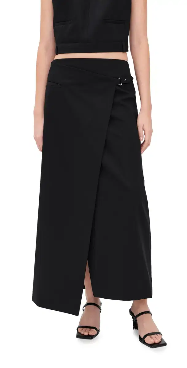 Tailored Wool Wrap kirt Black