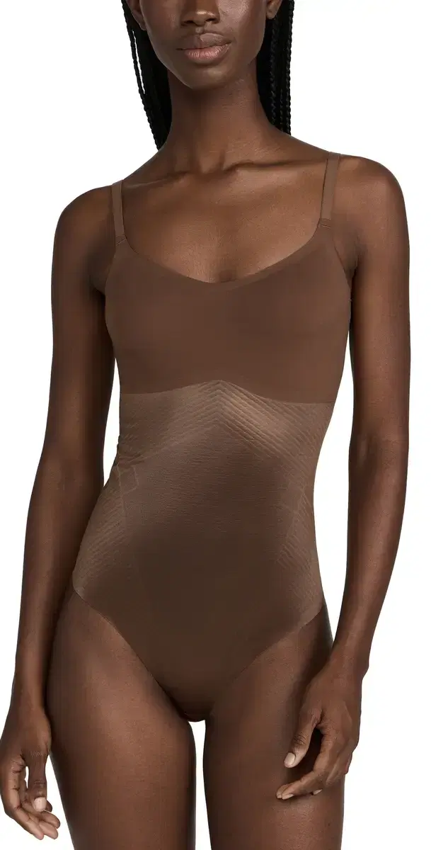 SPANX shape Invisible Cami Thong Bodysuit Chestnut Brown