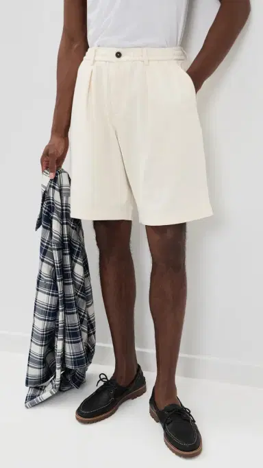 Universal Works Pleated Track Shorts 11 Ecru | Thumbnail 2