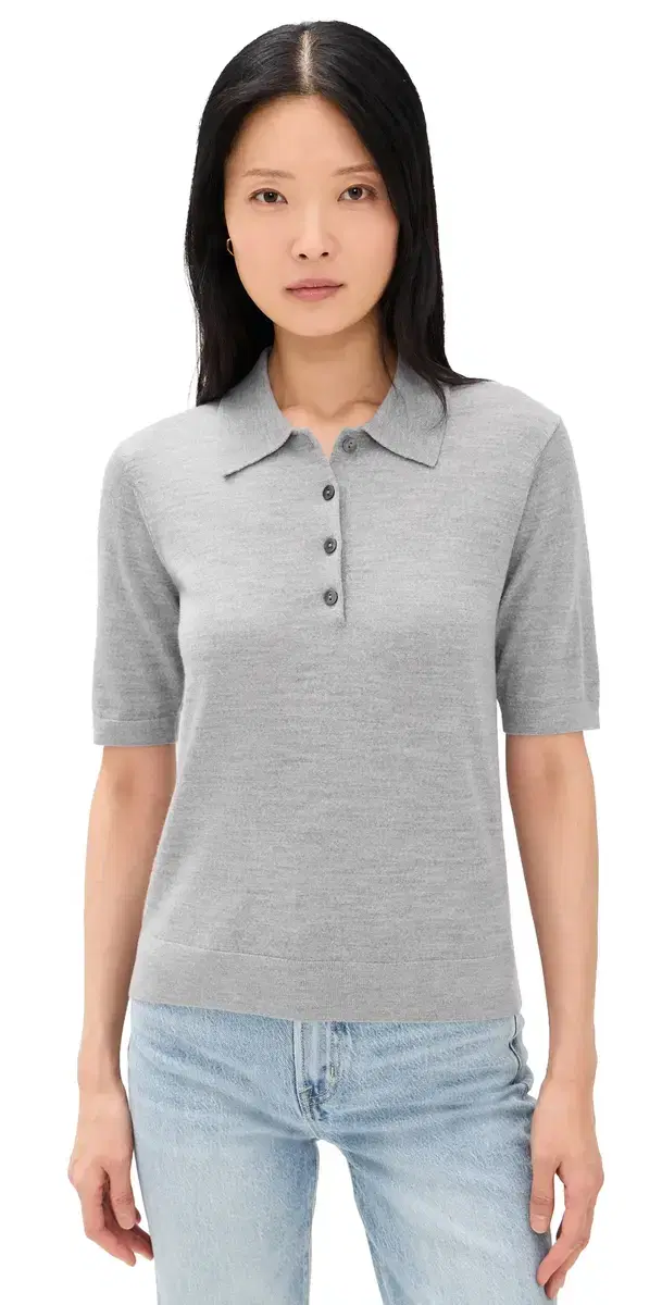 The Refined Wool Knit Polo Heather Grey