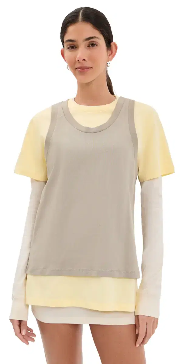 WARDROBE. NYC ayered Tee Mini Dress Pearl/emon/Taupe