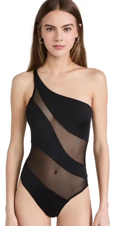 Norma Kamali Snake esh One Piece Swimsuit Black/Black esh | Thumbnail 1