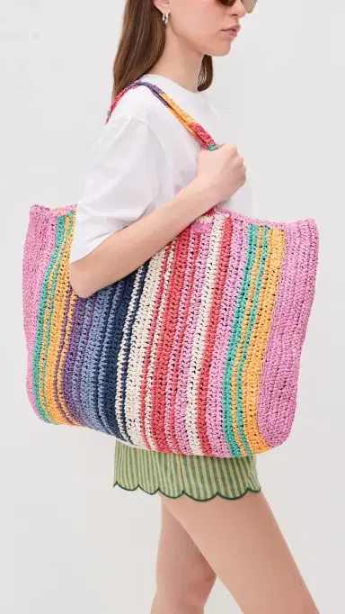Faherty Straw Stripe Beach Tote Rainbow Stripe One Size | Thumbnail 3