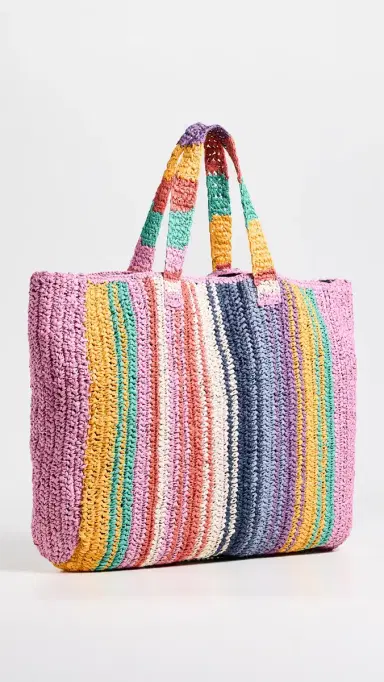 Faherty Straw Stripe Beach Tote Rainbow Stripe One Size | Thumbnail 4