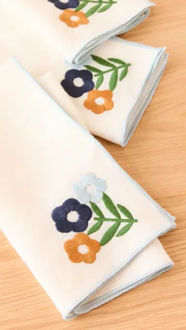 Misette Floral Embroidered Linen Napkins Set of 4 | Thumbnail 4