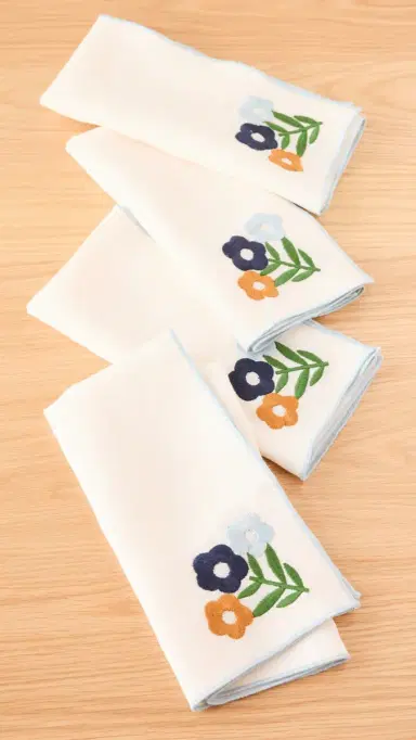 Misette Floral Embroidered Linen Napkins Set of 4 | Thumbnail 6
