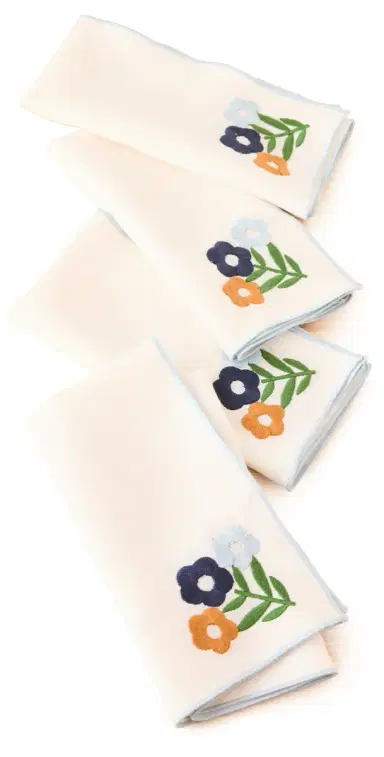 Misette Floral Embroidered Linen Napkins Set of 4 | Thumbnail 1