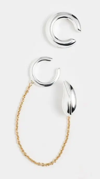 Tory Burch Pierced Chain Ear Cuff Light Brass/Light Silver One Size | Thumbnail 2