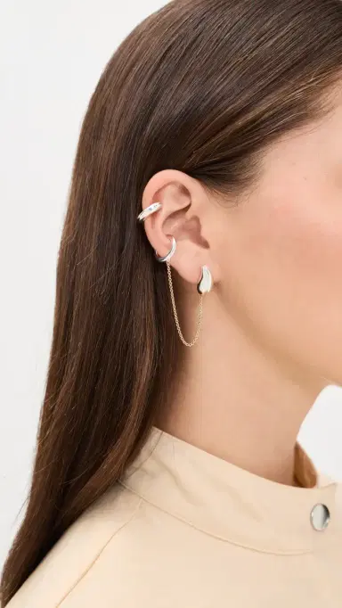 Tory Burch Pierced Chain Ear Cuff Light Brass/Light Silver One Size | Thumbnail 3