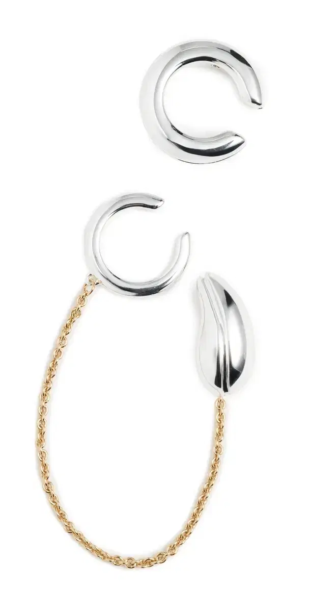 Pierced Chain Ear Cuff Light Brass/Light Silver One Size
