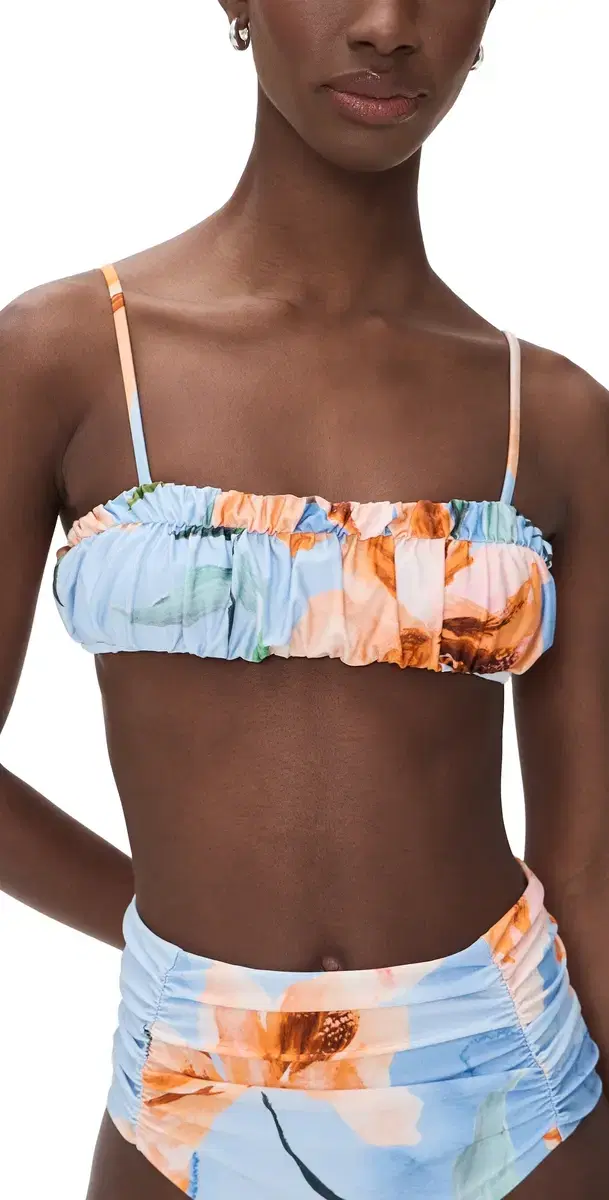 unspell Ruched Bikini Top Watercolor Floral